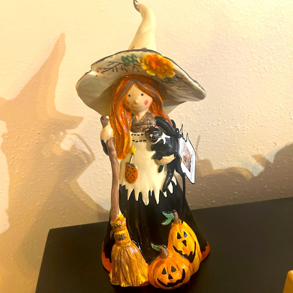 Blue Sky Halloween Witch Figurine with Pumpkins